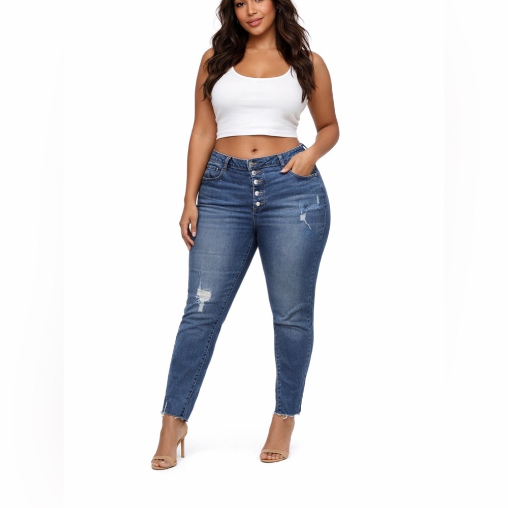 Fashion to Figure Distressed Blue Skinny Jeans